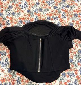 Chic Black Corset Top with Sheer Sleeves