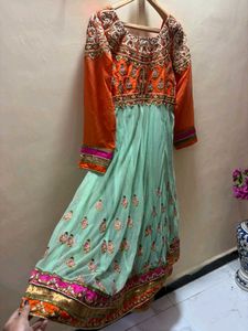 Embellished Orange &amp; Teal gown