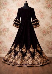 Exquisite Royal Velvet Embroidered Gown