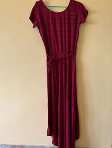 Maroon checkered asymmetric dress