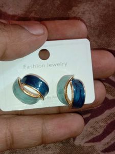 Stylish Blue and Teal Hoop Earrings