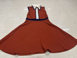 Retro Charm Rust Orange &amp; Navy Collared Skater Dre