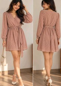 Rose Self Design Dobby weave Wrap Dress &amp; Belt