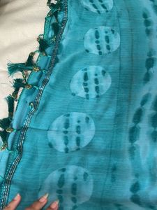Teal Tie-Dye Dupatta with Tassels