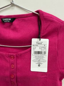 Shein Pink Cropped Henley Top