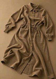 KHAKI BROWN LONG SHIRT DRESS