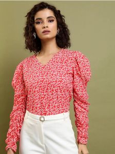 casual regular sleeves printed women red top