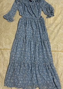 Blue Floral Off-Shoulder Maxi Dress