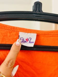Orange Eiffel Tower Print Tank Top