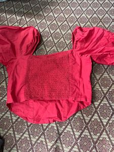 Red Puff Sleeve Off-Shoulder Top