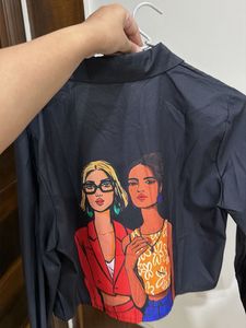Graphic Print Button-Up Shirt Crop