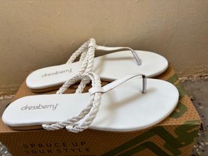White Braided Strap Flat Sandals