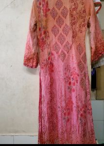 Pink Floral Embroidered Kurti