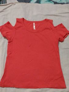 Coral Cold Shoulder Top