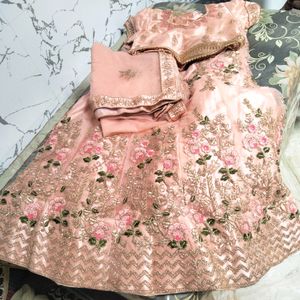 Exquisite Peach Floral Embroidered Lehenga