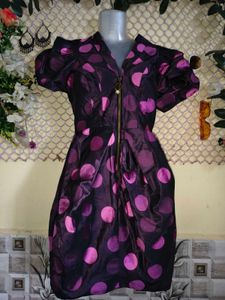 Puff Sleeve Polka Dot Zipper Dress