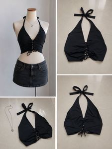 Black Halter Neck Corset Top