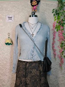 Cute Light Blue Cropped Cardigan