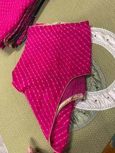 Pink chiffon bandhani saree with blouse