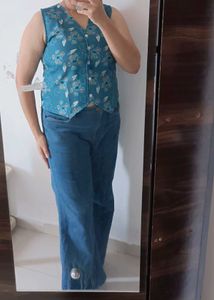 Boho Blue Floral Button-Up Vest