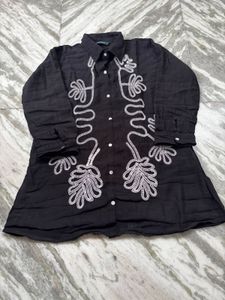 Elegant Black Kurta with White Embroidery
