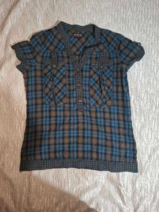 Blue Plaid Collared Tunic Shirt