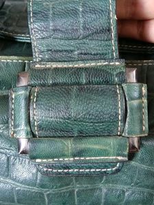 Pure leather Stylish Green Croc Embossed Handbag