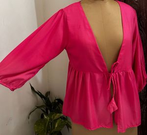 🍑Peach Pink Tie-Front Top