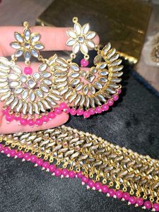 pink kundan jewellery set gold