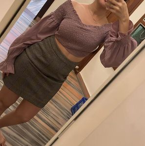 Smocked Off-Shoulder Bell Sleeve Crop Top