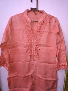 Embroidered Coral Kurta
