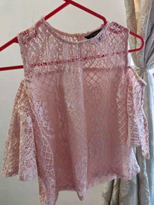 Baby Pink Lace Cold Shoulder Top