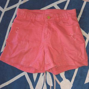 Coral Denim Shorts