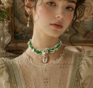Vintage Style Hand Beaded Clay Pendant Choker