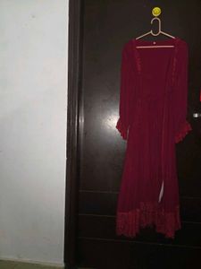 Maroon Robe with Lace Detail fits S~L