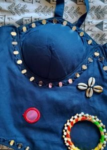 Boho Tribal Embellished Navy Blue Bustier Top