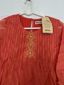 Orange Embroidered Kurta