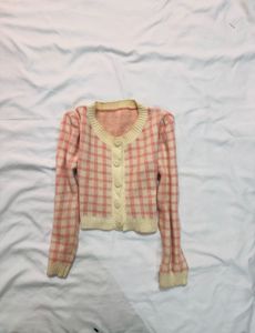Cute Pink Plaid Cardigan