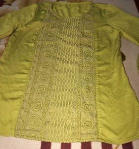 Lime Green Embroidered Kurta Top