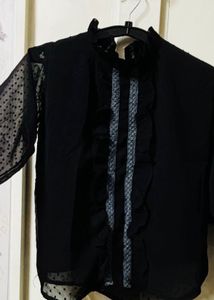 Chic Black Sheer Sleeve Top
