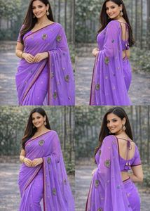Elegant Embroidered Purple Saree