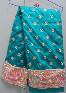 Teal Embroidered Silk Saree with blouse