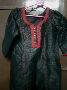 Elegant Black Kurta with Red Embellishments