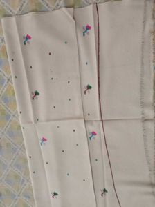 Embroidered off white woolen shawl