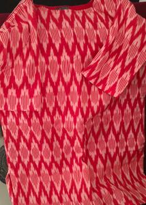 Vibrant Red Ikat Print Kurta