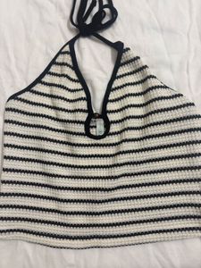 Striped Halter Neck Cropped Top