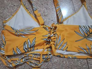 Yellow Floral Print Bikini Top