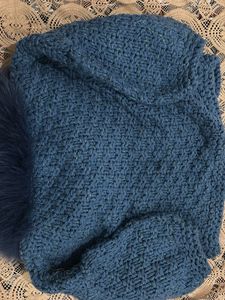 Cozy Blue Knit Cardigan with Fur Trim
