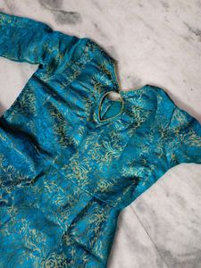 Banarasi Long flaired turquoise kurti