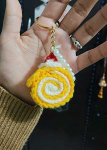 Crochet swiss roll cake Keychain cak